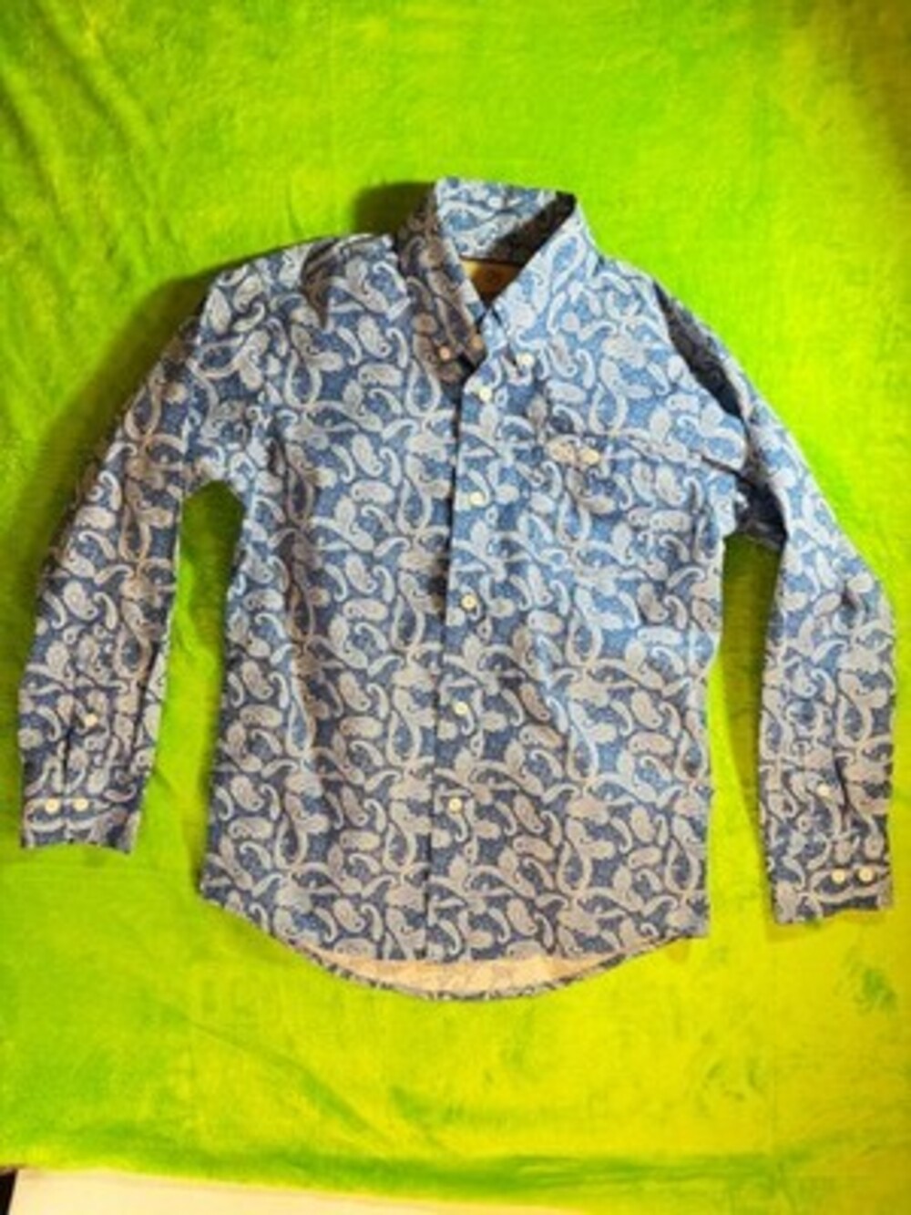 Wrangler George Strait Western Shirt Men's M Blue Paisley L/S Button-Down Cowboy